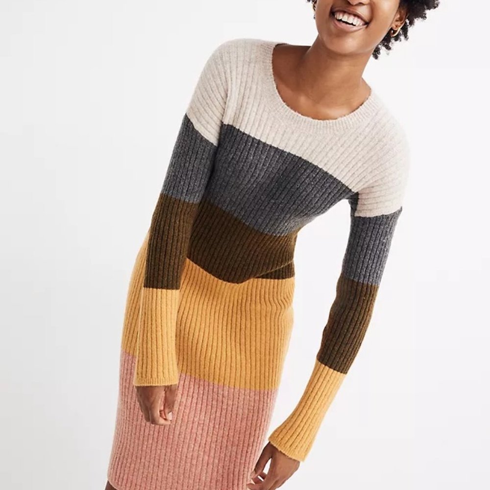 Madewell Colorblock Midi Sweater Dress in Coziest Yarn